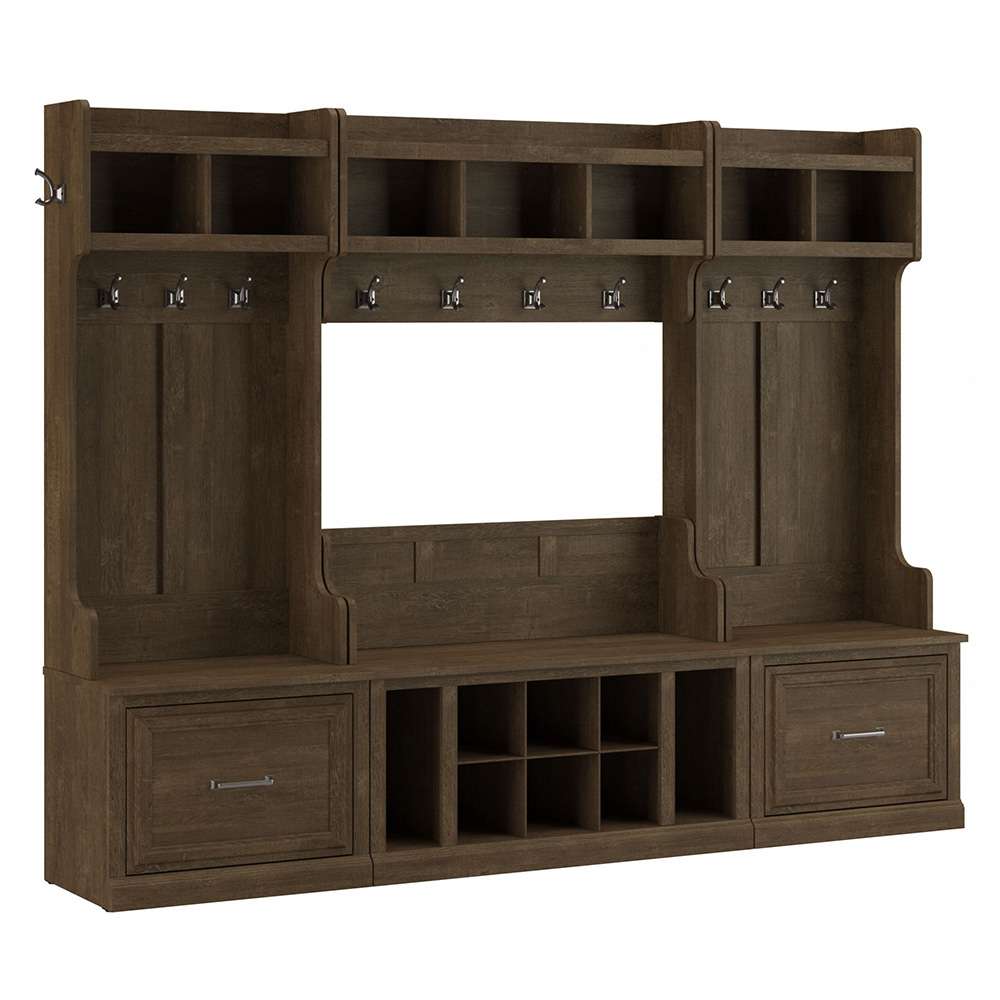 Bush Furniture - Woodland Full Entryway Storage Set with Coat Rack and Shoe Bench with Drawers in Ash Brown - WDL014ABR veiw 1