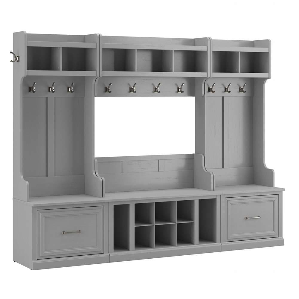 Bush Furniture - Woodland Full Entryway Storage Set with Coat Rack and Shoe Bench with Drawers in Cape Cod Gray - WDL014CG veiw 1