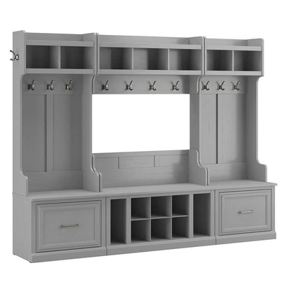 Bush Furniture - Woodland Full Entryway Storage Set with Coat Rack and Shoe Bench with Drawers in Cape Cod Gray - WDL014CG veiw 1