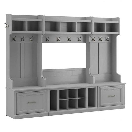 Bush Furniture - Woodland Full Entryway Storage Set with Coat Rack and Shoe Bench with Drawers in Cape Cod Gray - WDL014CG veiw 1