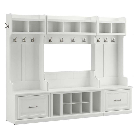 Bush Furniture - Woodland Full Entryway Storage Set with Coat Rack and Shoe Bench with Drawers in White Ash - WDL014WAS veiw 1