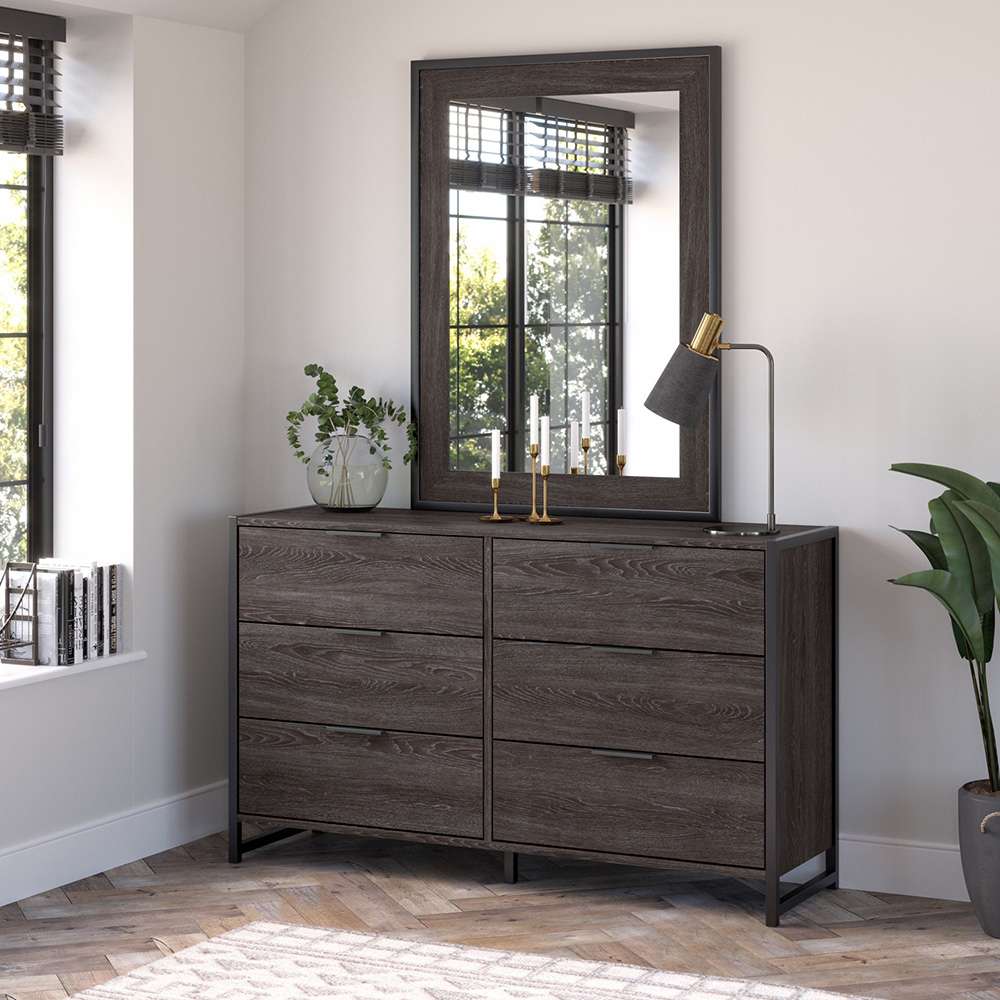 Bush Furniture - Atria 6 Drawer Dresser with Mirror in Charcoal Gray - ATR015CR veiw 2