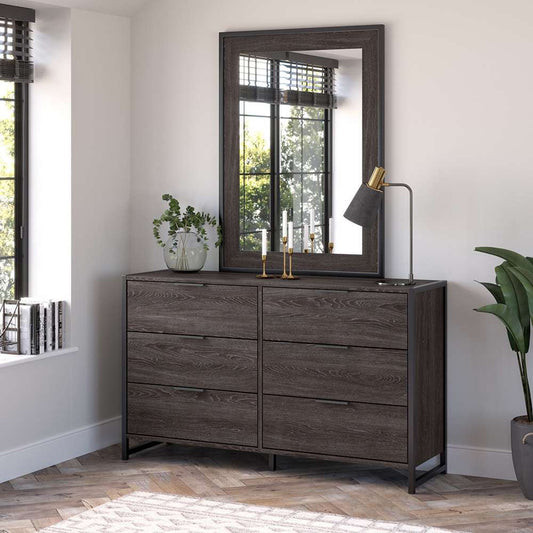 Bush Furniture - Atria 6 Drawer Dresser with Mirror in Charcoal Gray - ATR015CR veiw 2