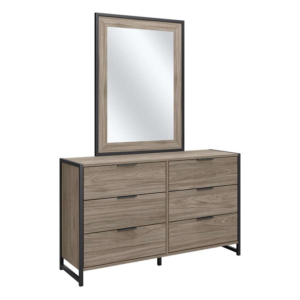 Bush Furniture - Atria 6 Drawer Dresser with Mirror in Modern Hickory - ATR015MH veiw 1