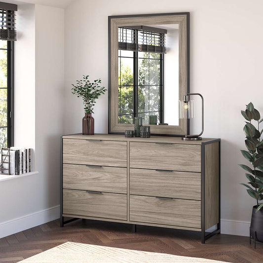Bush Furniture - Atria 6 Drawer Dresser with Mirror in Modern Hickory - ATR015MH veiw 2