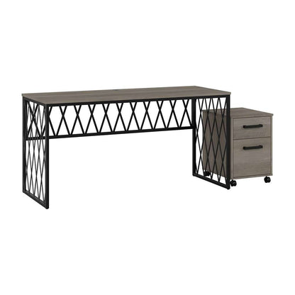 Bush Furniture - City Park 60W Industrial Writing Desk with Mobile File Cabinet in Driftwood Gray - CPK004DG veiw 1
