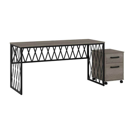 Bush Furniture - City Park 60W Industrial Writing Desk with Mobile File Cabinet in Driftwood Gray - CPK004DG veiw 1