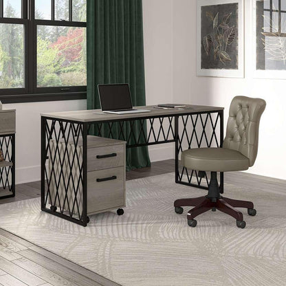 Bush Furniture - City Park 60W Industrial Writing Desk with Mobile File Cabinet in Driftwood Gray - CPK004DG veiw 2