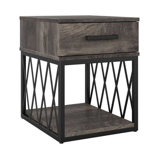 Bush Furniture - City Park Industrial End Table with Drawer in Dark Gray Hickory - CPT118GH-03 veiw 1