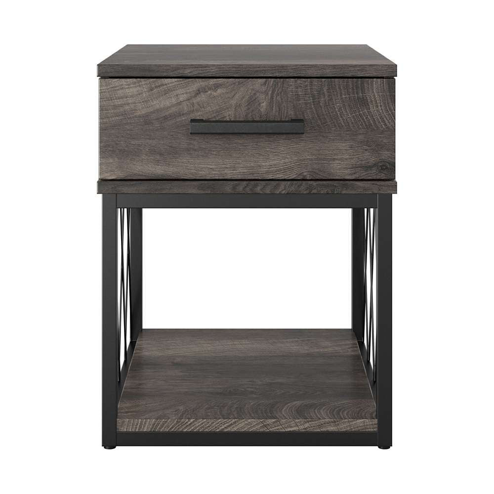 Bush Furniture - City Park Industrial End Table with Drawer in Dark Gray Hickory - CPT118GH-03 veiw 2