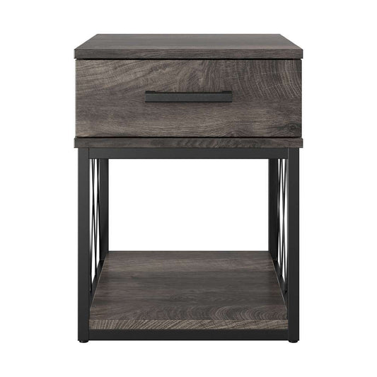 Bush Furniture - City Park Industrial End Table with Drawer in Dark Gray Hickory - CPT118GH-03 veiw 2
