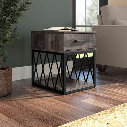 Bush Furniture - City Park Industrial End Table with Drawer in Dark Gray Hickory - CPT118GH-03 veiw 3