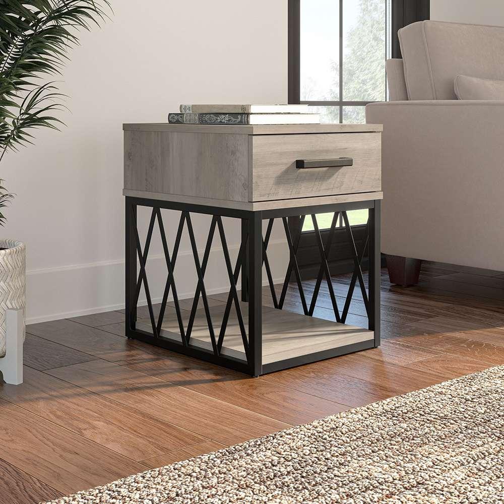 Bush Furniture - City Park Industrial End Table with Drawer in Driftwood Gray - CPT118DG-03 veiw 3