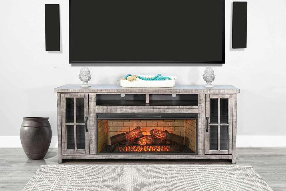 Sunny Designs -  76in Media Console with Electric Fireplace - K3662AG-76W veiw 3