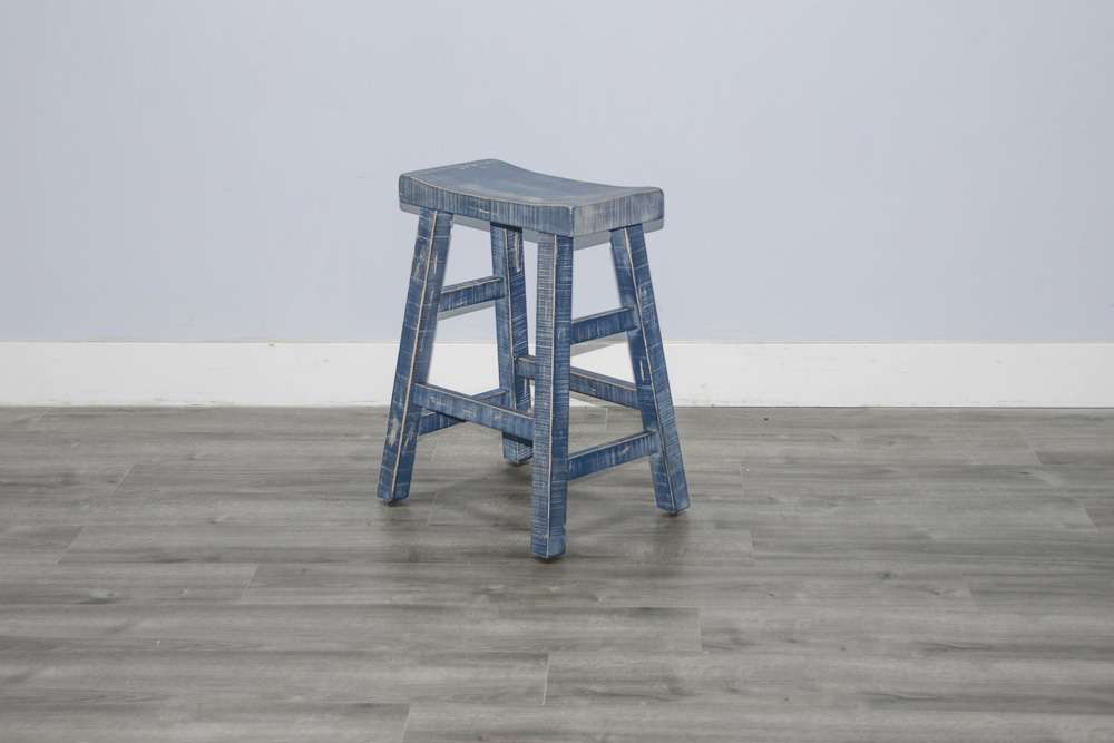 Sunny Designs - Marina -  Ocean Blue Counter Saddle Seat Stool, Wood Seat (Set of 2) - 1768OB-24 veiw 3