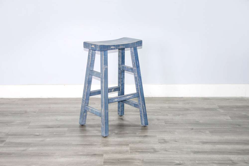 Sunny Designs - Marina -  Ocean Blue Bar Saddle Seat Stool, Wood Seat (Set of 2) - 1768OB-30 veiw 3
