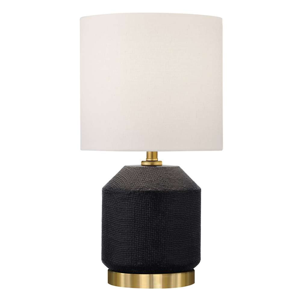 Hudson & Canal - Esther 15in Tall Textured Ceramic Mini Lamp with Fabric Shade in Matte Black/Antique Brass/White - ML1993 veiw 1