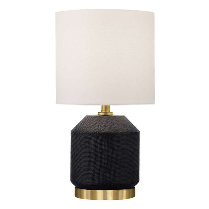Hudson & Canal - Esther 15in Tall Textured Ceramic Mini Lamp with Fabric Shade in Matte Black/Antique Brass/White - ML1993 veiw 1