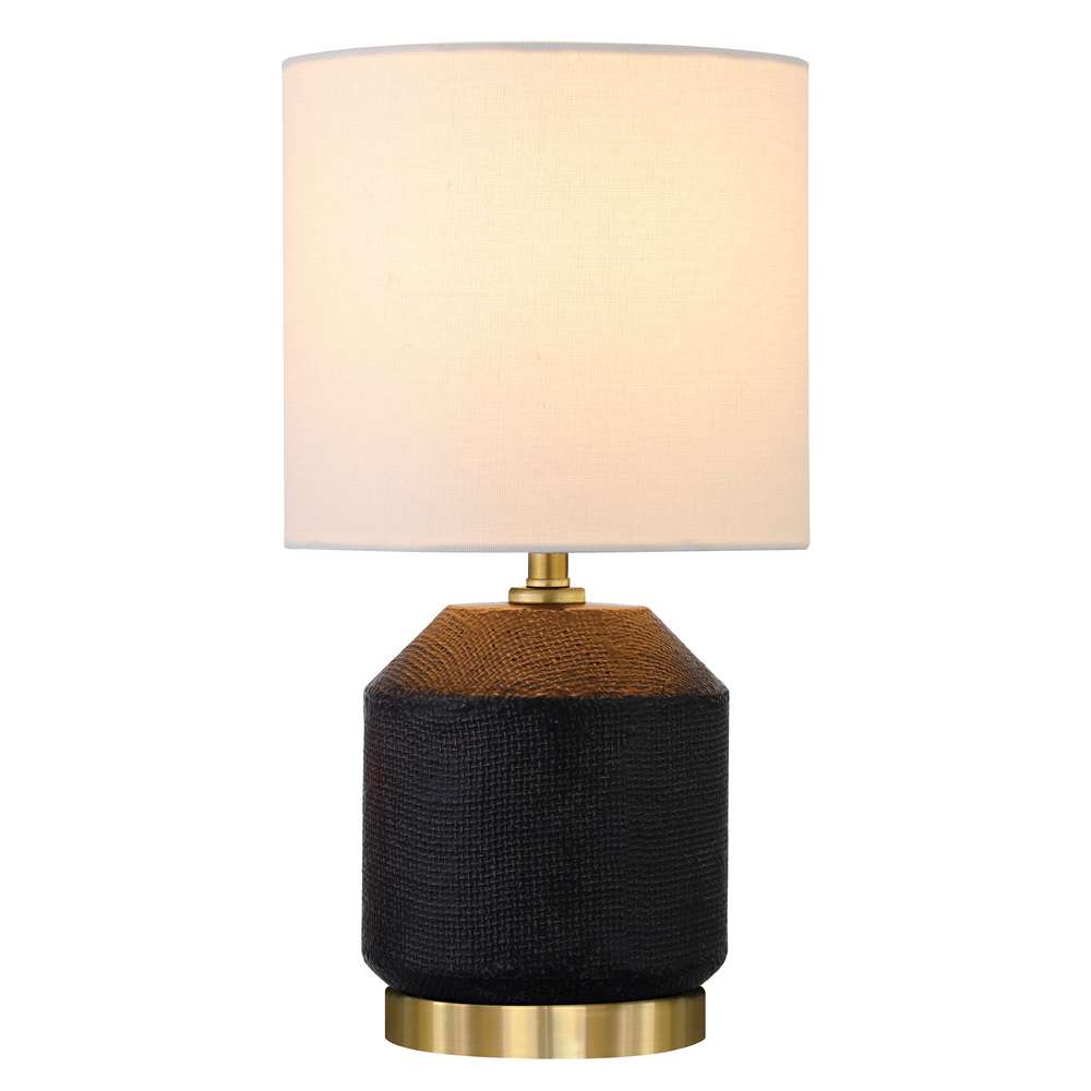 Hudson & Canal - Esther 15in Tall Textured Ceramic Mini Lamp with Fabric Shade in Matte Black/Antique Brass/White - ML1993 veiw 2