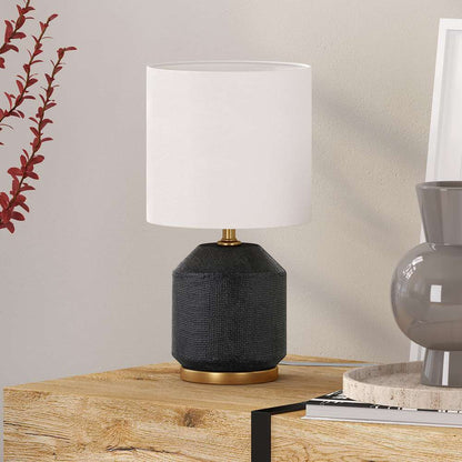 Hudson & Canal - Esther 15in Tall Textured Ceramic Mini Lamp with Fabric Shade in Matte Black/Antique Brass/White - ML1993 veiw 3