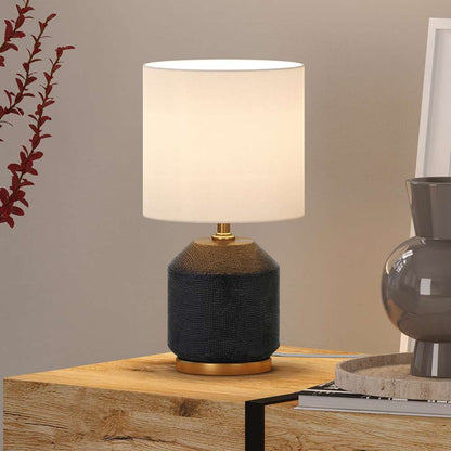 Hudson & Canal - Esther 15in Tall Textured Ceramic Mini Lamp with Fabric Shade in Matte Black/Antique Brass/White - ML1993 veiw 4