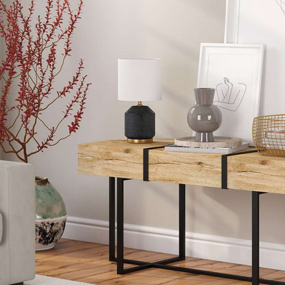 Hudson & Canal - Esther 15in Tall Textured Ceramic Mini Lamp with Fabric Shade in Matte Black/Antique Brass/White - ML1993 veiw 5