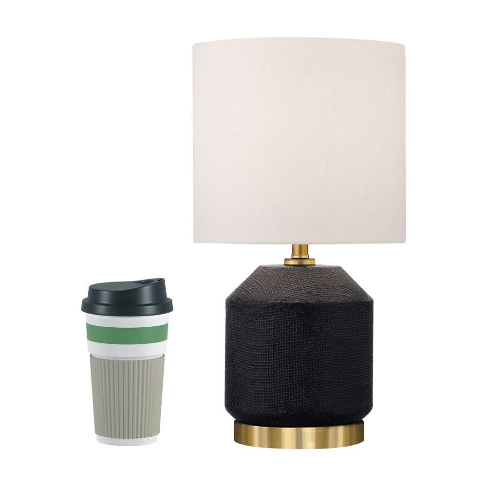 Hudson & Canal - Esther 15in Tall Textured Ceramic Mini Lamp with Fabric Shade in Matte Black/Antique Brass/White - ML1993 veiw 7