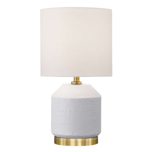 Hudson & Canal - Esther 15in Tall Textured Ceramic Mini Lamp with Fabric Shade in Matte White/Antique Brass/White - ML1995 veiw 1
