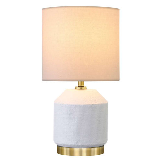 Hudson & Canal - Esther 15in Tall Textured Ceramic Mini Lamp with Fabric Shade in Matte White/Antique Brass/White - ML1995 veiw 2