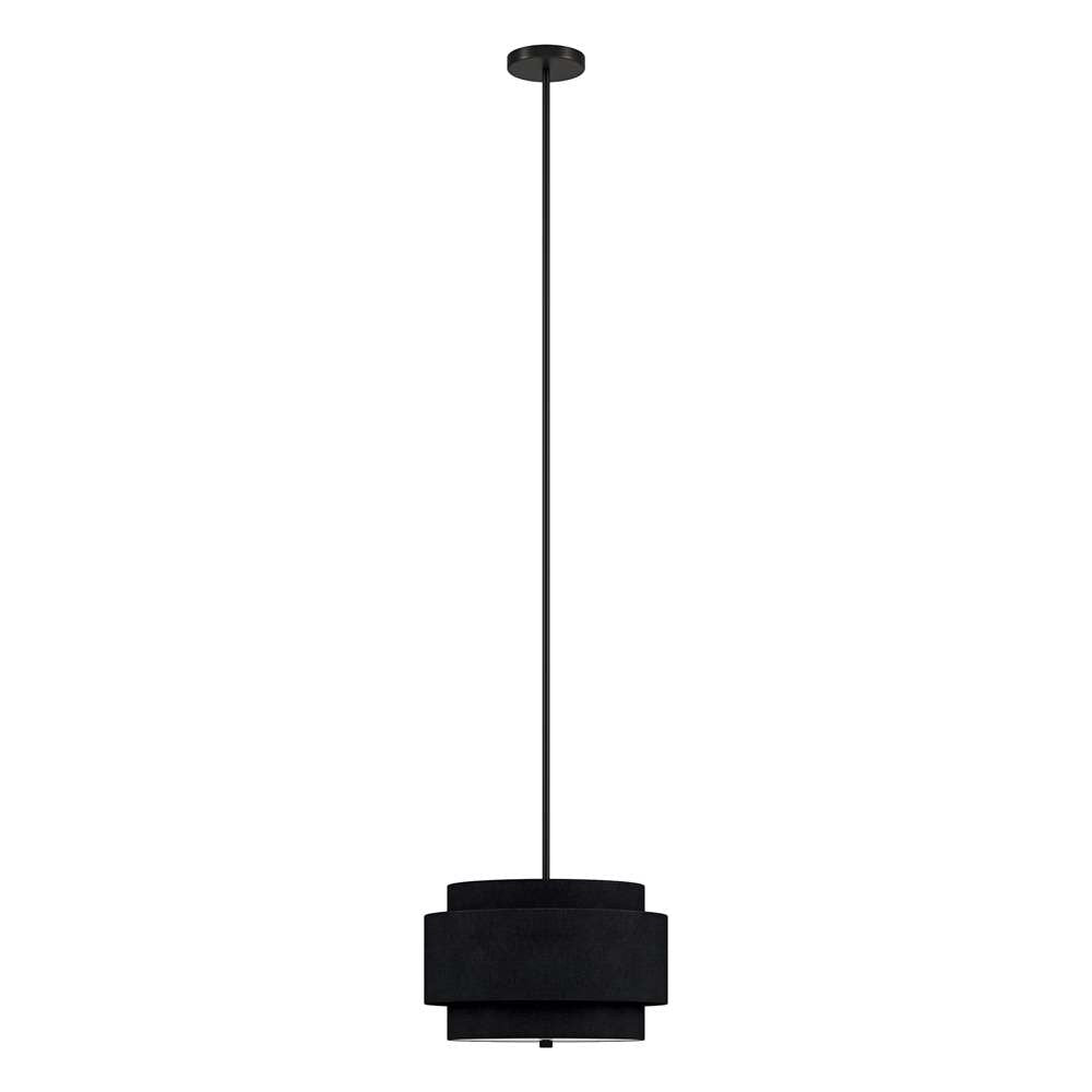 Hudson & Canal - Solomon 16in Wide 2-Light Pendant with Tiered Fabric Shade in Blackened Bronze/Black - PD2157 veiw 1
