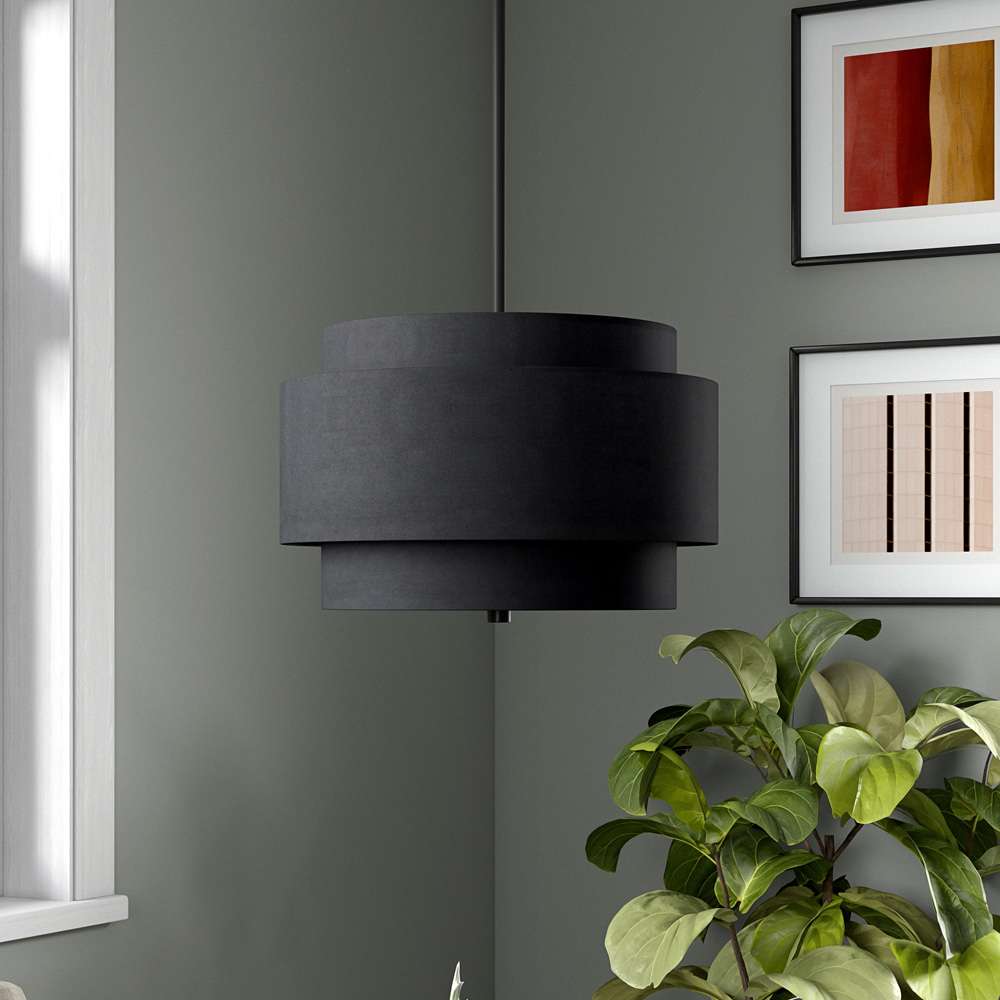 Hudson & Canal - Solomon 16in Wide 2-Light Pendant with Tiered Fabric Shade in Blackened Bronze/Black - PD2157 veiw 5