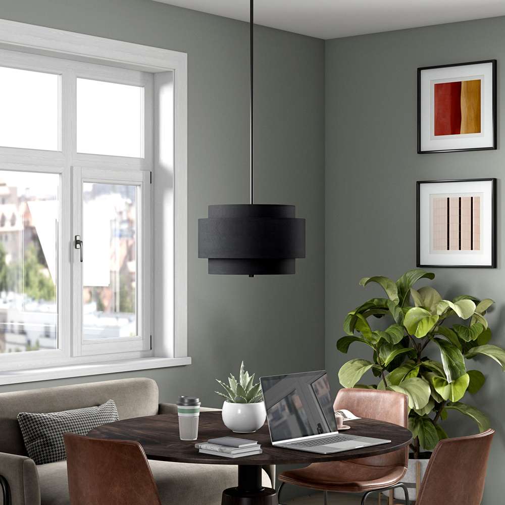 Hudson & Canal - Solomon 16in Wide 2-Light Pendant with Tiered Fabric Shade in Blackened Bronze/Black - PD2157 veiw 6