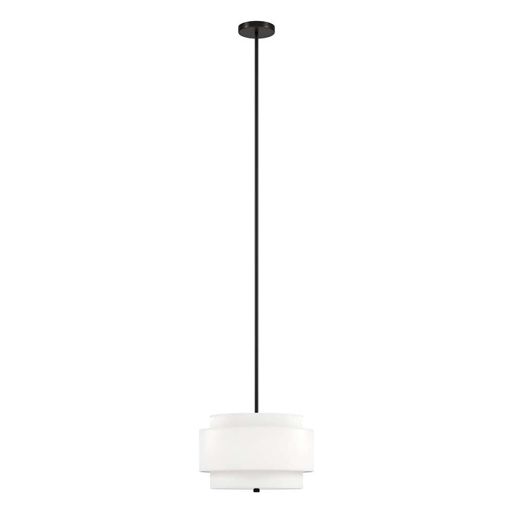 Hudson & Canal - Solomon 16in Wide 2-Light Pendant with Tiered Fabric Shade in Blackened Bronze/White - PD2155 veiw 1