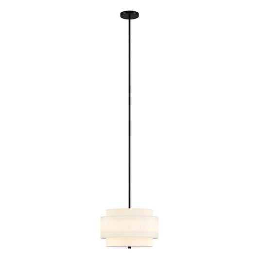 Hudson & Canal - Solomon 16in Wide 2-Light Pendant with Tiered Fabric Shade in Blackened Bronze/White - PD2155 veiw 2