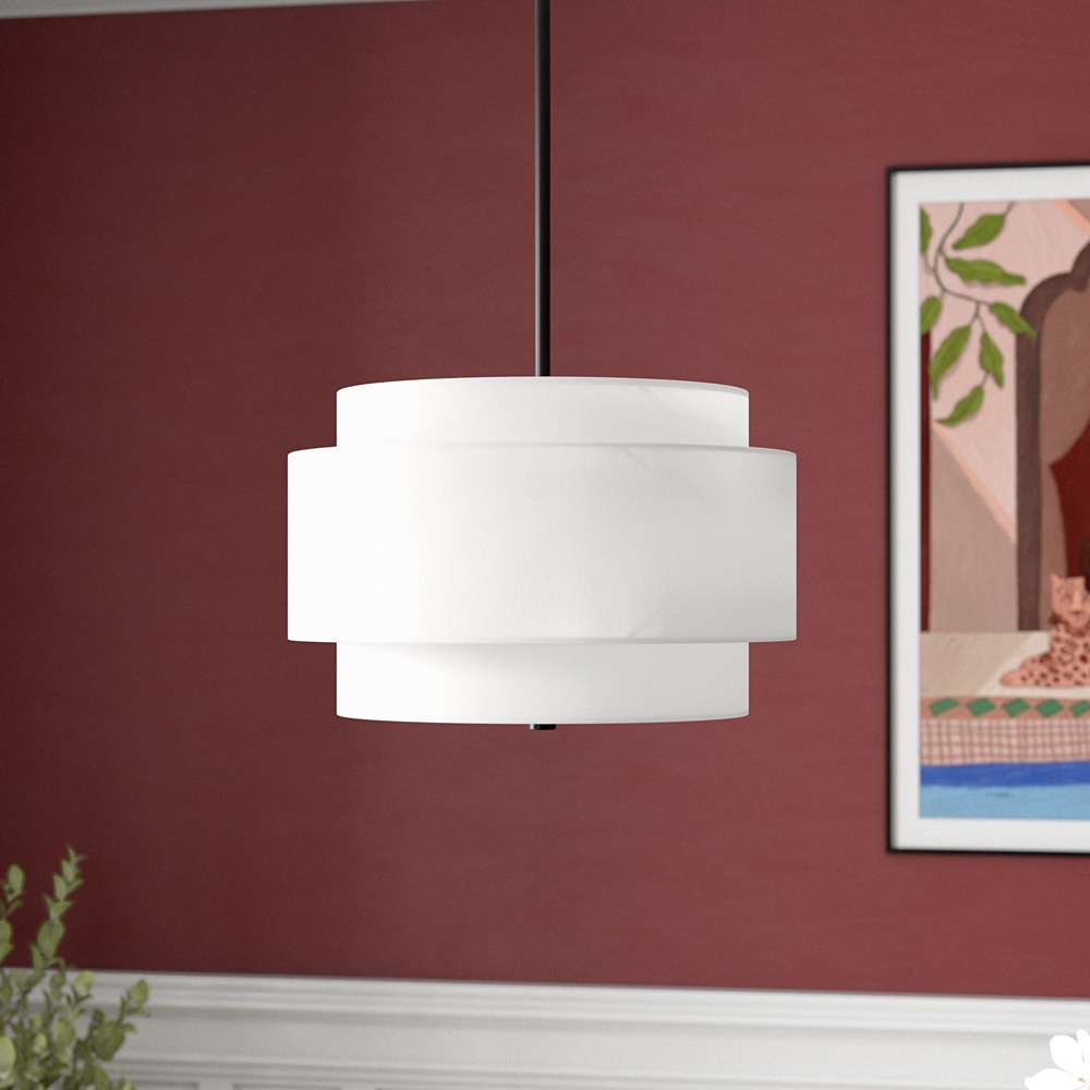 Hudson & Canal - Solomon 16in Wide 2-Light Pendant with Tiered Fabric Shade in Blackened Bronze/White - PD2155 veiw 5