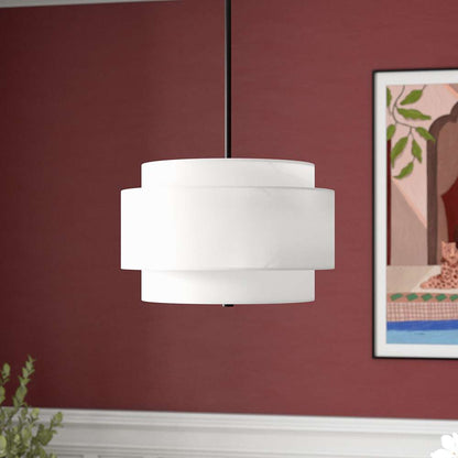Hudson & Canal - Solomon 16in Wide 2-Light Pendant with Tiered Fabric Shade in Blackened Bronze/White - PD2155 veiw 5