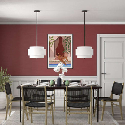 Hudson & Canal - Solomon 16in Wide 2-Light Pendant with Tiered Fabric Shade in Blackened Bronze/White - PD2155 veiw 6
