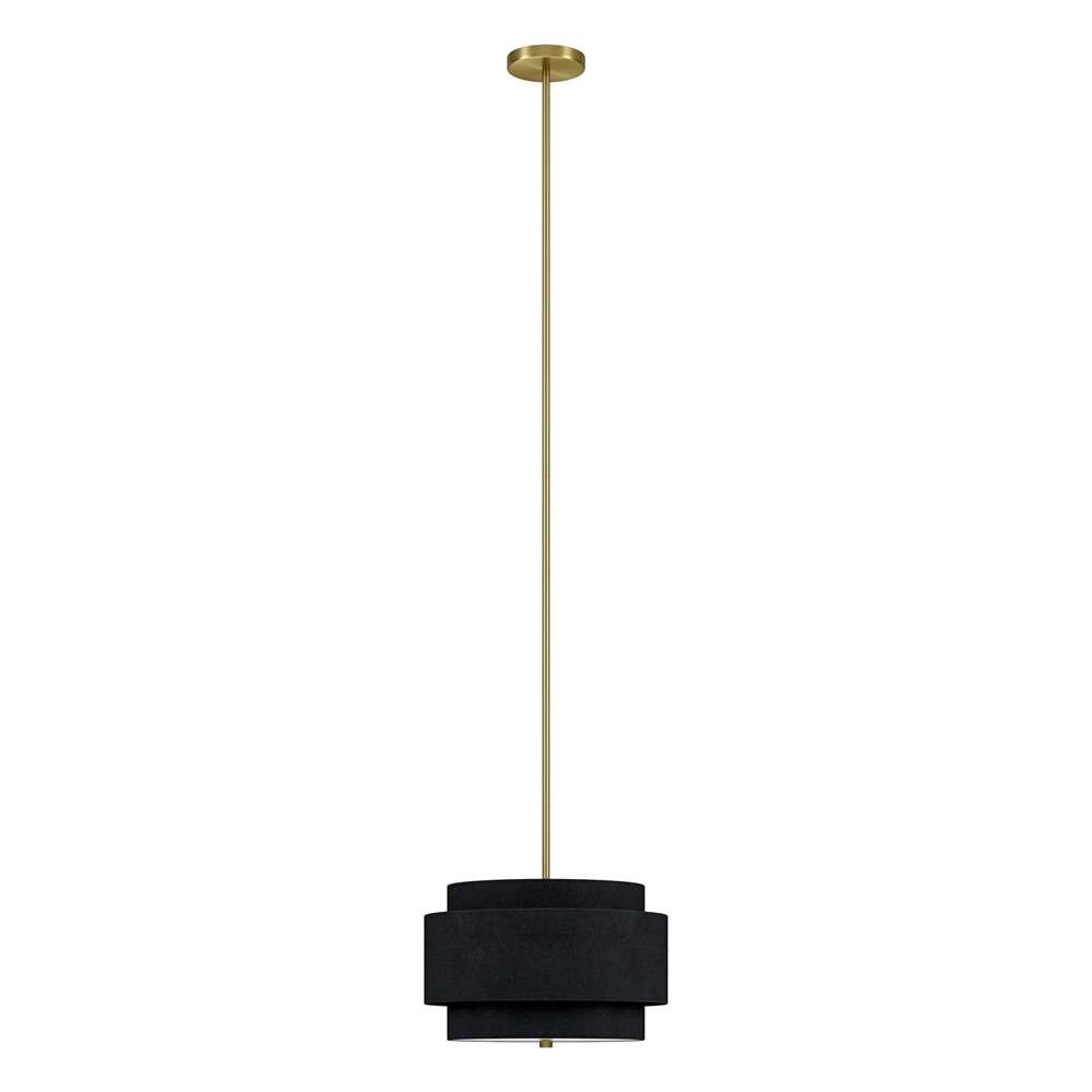 Hudson & Canal - Solomon 16in Wide 2-Light Pendant with Tiered Fabric Shade in Brass/Black - PD2156 veiw 1