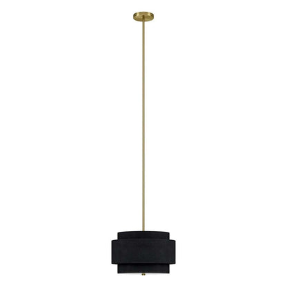 Hudson & Canal - Solomon 16in Wide 2-Light Pendant with Tiered Fabric Shade in Brass/Black - PD2156 veiw 1