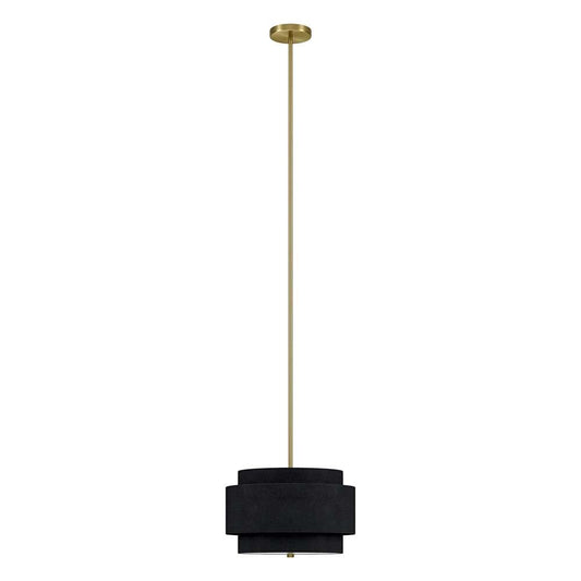 Hudson & Canal - Solomon 16in Wide 2-Light Pendant with Tiered Fabric Shade in Brass/Black - PD2156 veiw 1