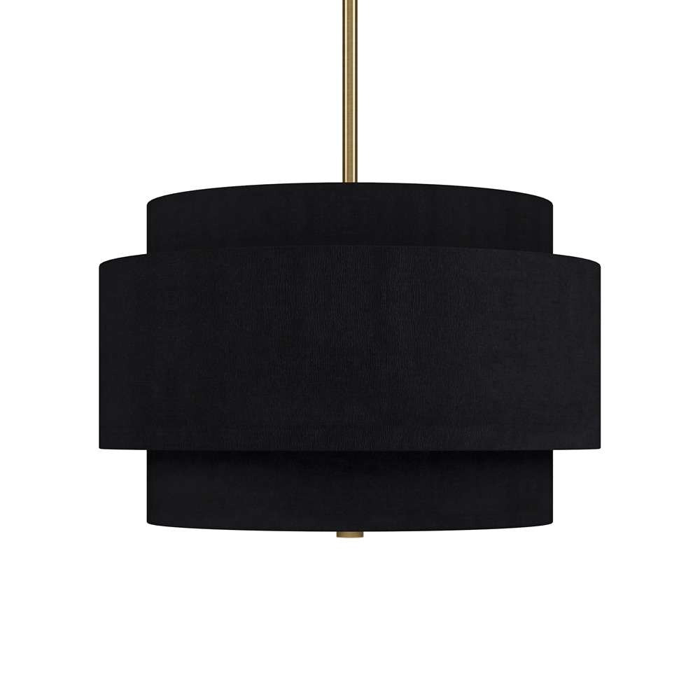 Hudson & Canal - Solomon 16in Wide 2-Light Pendant with Tiered Fabric Shade in Brass/Black - PD2156 veiw 3