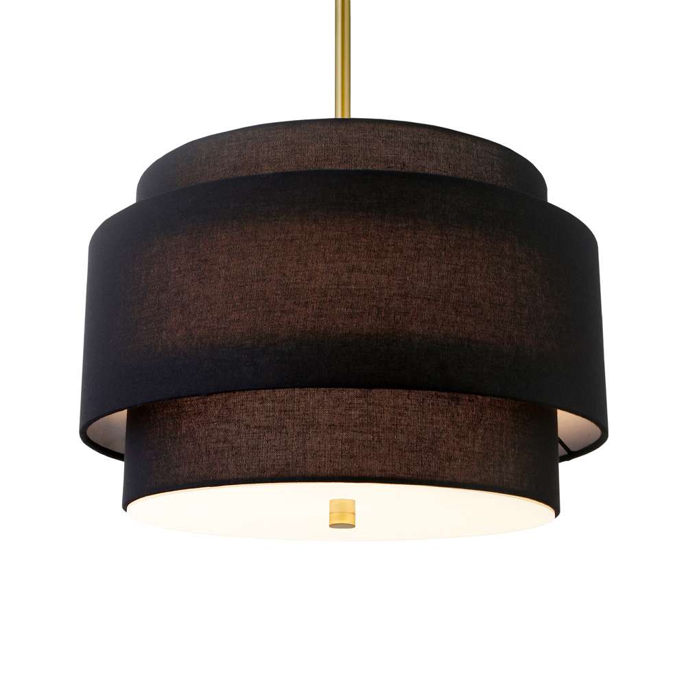 Hudson & Canal - Solomon 16in Wide 2-Light Pendant with Tiered Fabric Shade in Brass/Black - PD2156 veiw 4