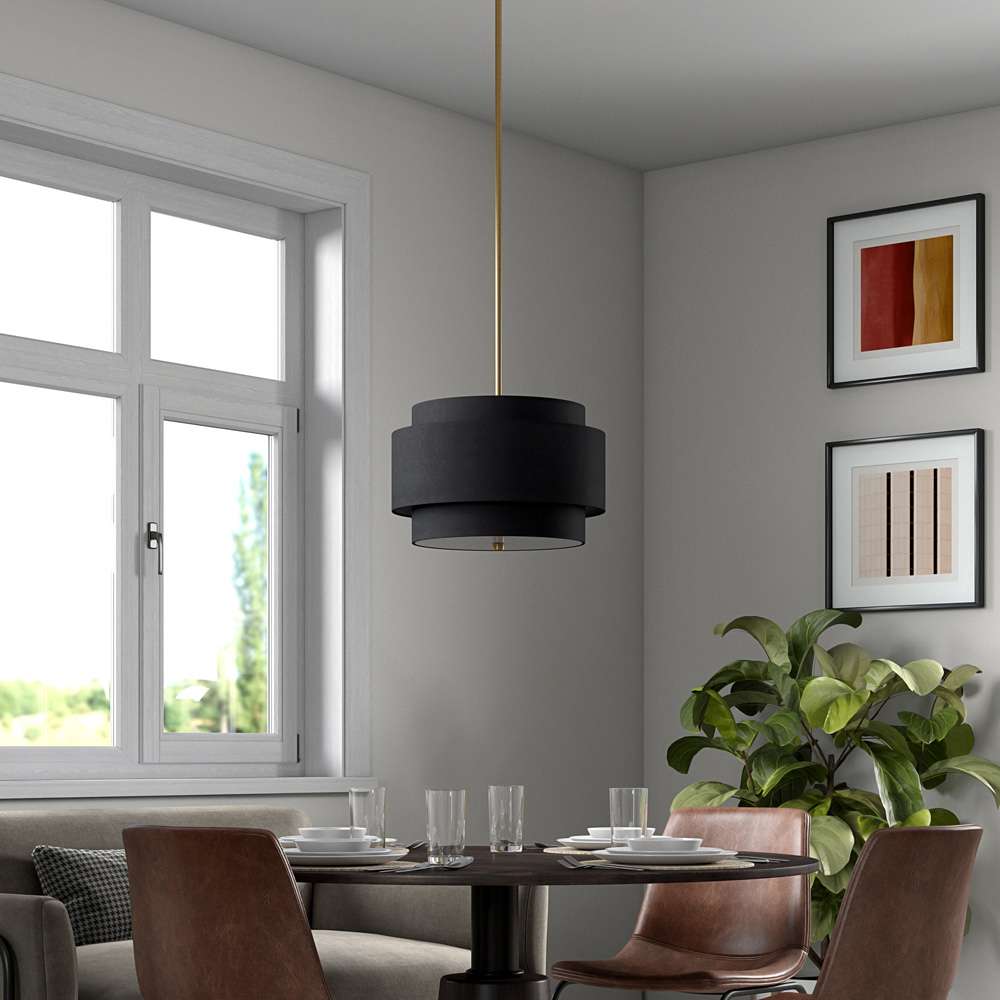 Hudson & Canal - Solomon 16in Wide 2-Light Pendant with Tiered Fabric Shade in Brass/Black - PD2156 veiw 6