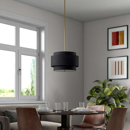 Hudson & Canal - Solomon 16in Wide 2-Light Pendant with Tiered Fabric Shade in Brass/Black - PD2156 veiw 6
