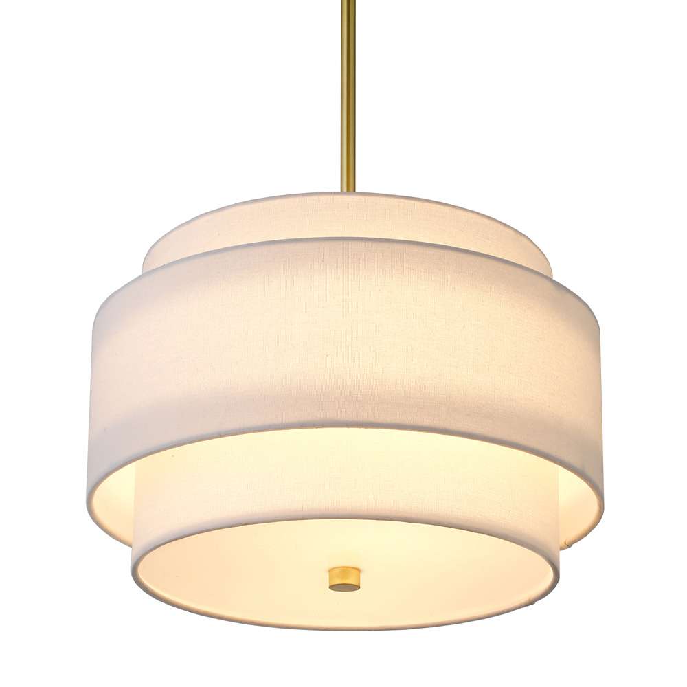 Hudson & Canal - Solomon 16in Wide 2-Light Pendant with Tiered Fabric Shade in Brass/White - PD2154 veiw 4