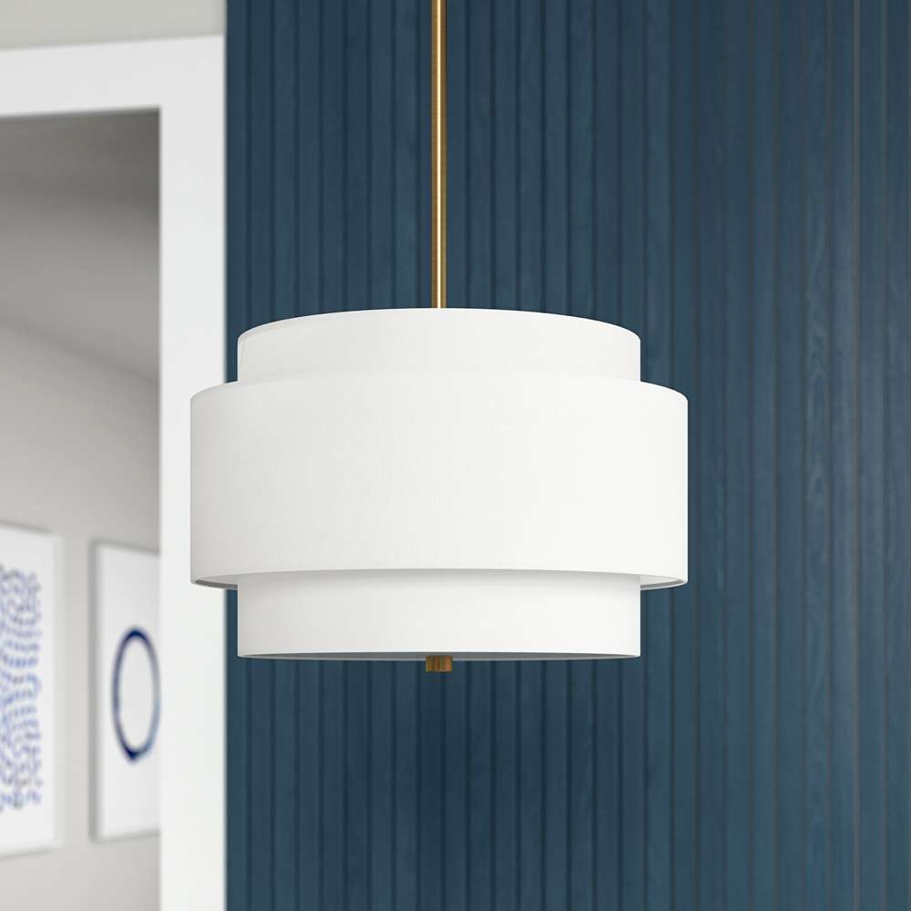 Hudson & Canal - Solomon 16in Wide 2-Light Pendant with Tiered Fabric Shade in Brass/White - PD2154 veiw 5