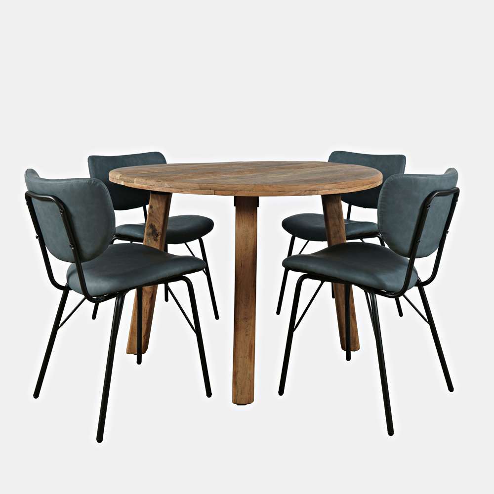 Jofran - Reclamation Five Piece Round Rustic Reclaimed Solid Wood Round Dining Set with Upholstered Chairs - 2301-RND-4-OWNCHSL veiw 2