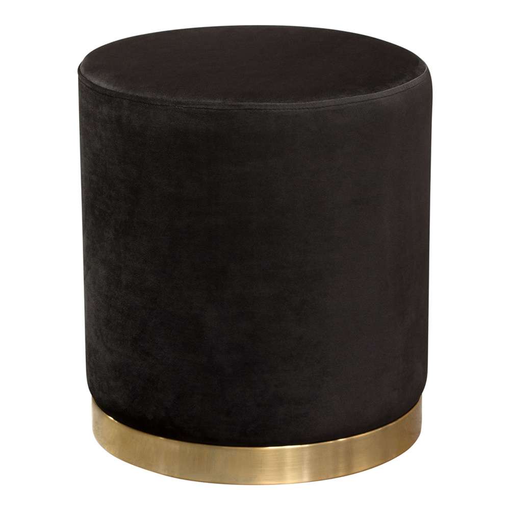 Diamond Sofa - Sorbet Round Accent Ottoman in Black Velvet w/ Gold Metal Band Accent - SORBET2OTBL veiw 1