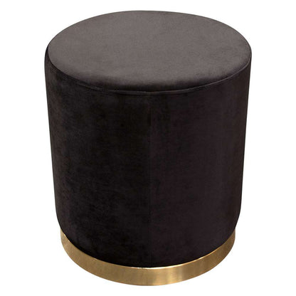 Diamond Sofa - Sorbet Round Accent Ottoman in Black Velvet w/ Gold Metal Band Accent - SORBET2OTBL veiw 3