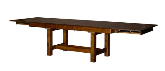 A-America - Mariposa 78in - 132in Trestle Table with (3) 18in Butterfly Leaves, Rustic Whiskey Finish - MRPRW6081 veiw 1